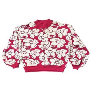 L Love Mock Neck Balloon Sleeve Pink & White Floral Print Sweater Medium